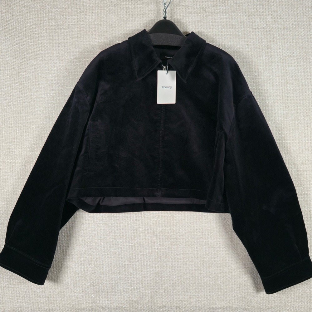 Theory‎ Womens Black Aline Zip Jacket Stretch Velvet 3 Cropped Size Large NEW